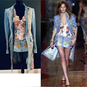 Roberto Cavalli S/S 2003 Chinoiserie Denim Jacket, Corset, Skirt & Top Set XS/S